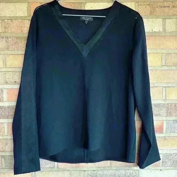 rag & bone NEW YORK long sleeve V neck mixed media top - Picture 1 of 8